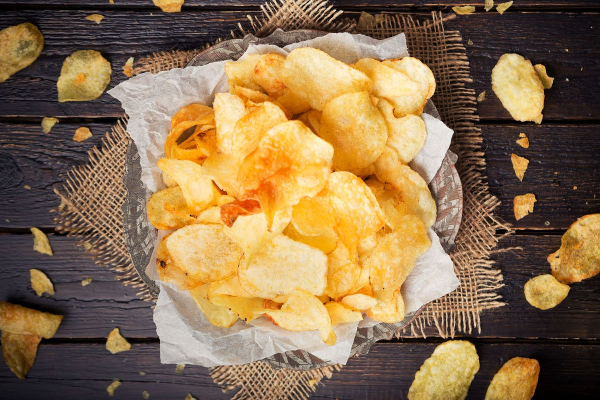 Bowl of crispy kettle-cooked potato chips