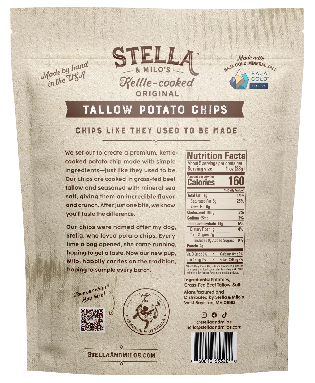 Stella and Milos Back of Bag of Chips