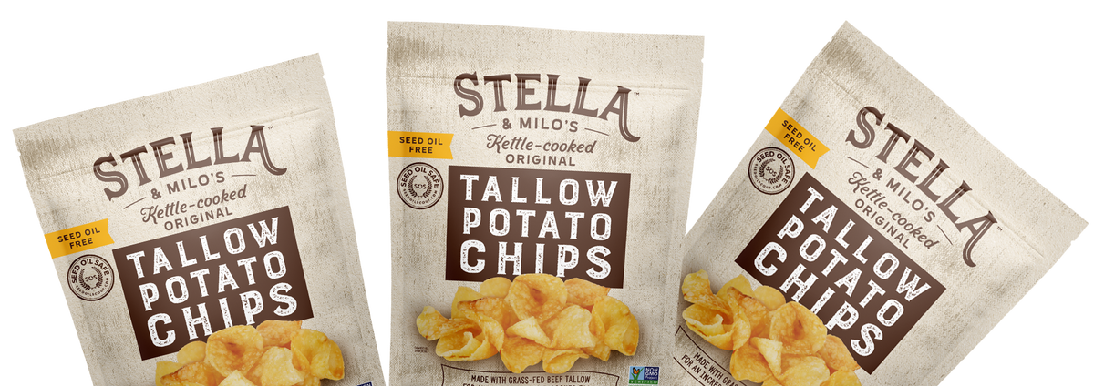 Three bags of Stella & Milo's Original Tallow Potato Chips