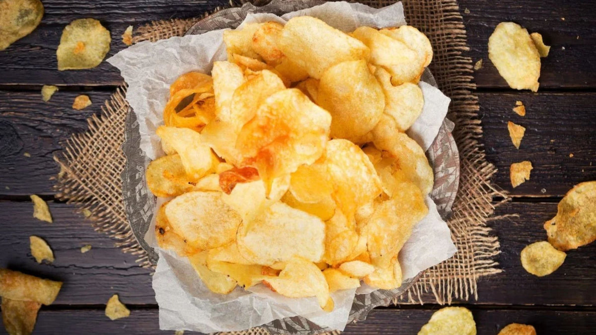 Bowl of crispy kettle-cooked potato chips